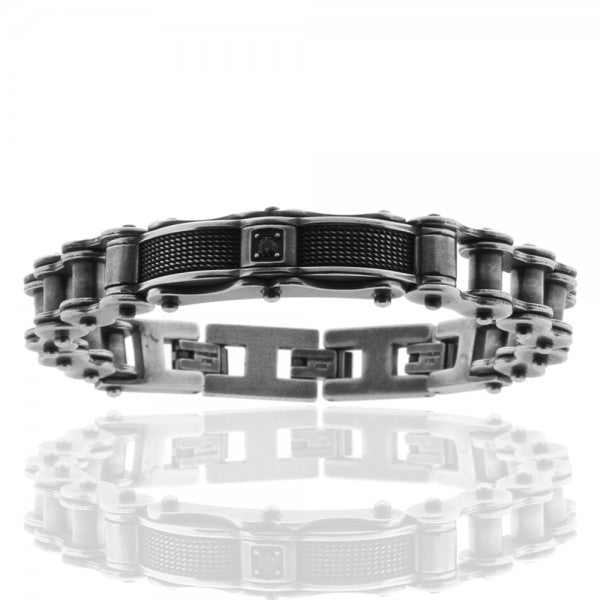 Armband Edelstahl geschwärzt, Zirkonia schwarz, 20 + 2 + 2cm