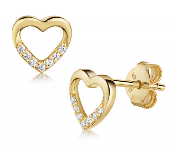 Ohrstecker Herz, mit 14 Zirkonia, aus 925er Silber, vergoldet