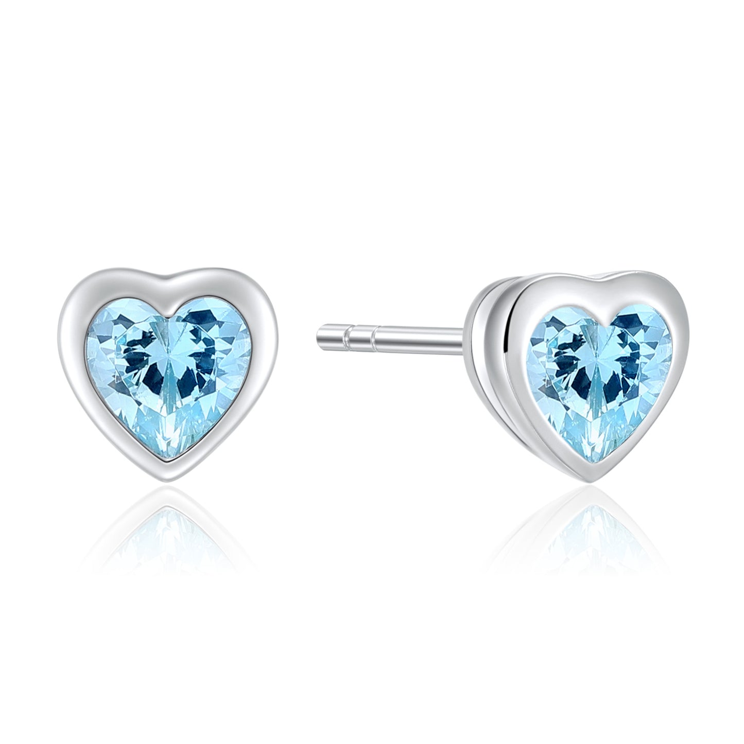 Ohrstecker, Herz mit Zirkonia, hellblau, aus 925er Silber, rhodiniert