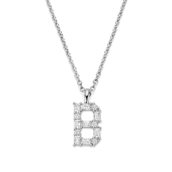 Collier Buchstabe mit Zirkonia, aus 925er Silber, rhodiniert