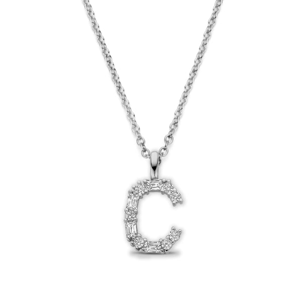 Collier Buchstabe mit Zirkonia, aus 925er Silber, rhodiniert