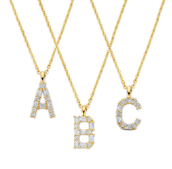 Collier Buchstabe mit Zirkonia, aus 925er Silber, vergoldet