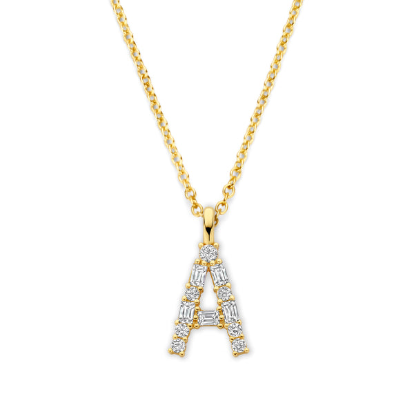 Collier Buchstabe mit Zirkonia, aus 925er Silber, vergoldet