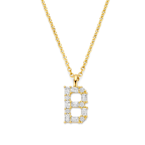 Collier Buchstabe mit Zirkonia, aus 925er Silber, vergoldet