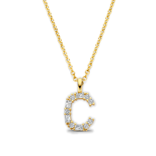 Collier Buchstabe mit Zirkonia, aus 925er Silber, vergoldet