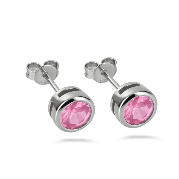 Ohrstecker Zirkonia rosa, aus 925er Silber, rhodiniert
