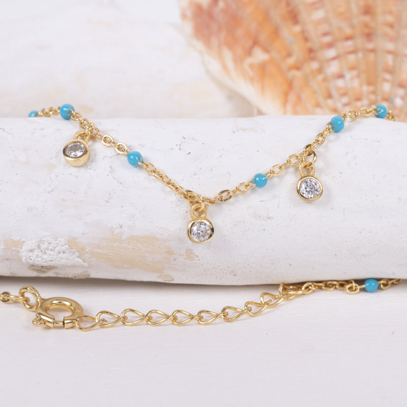 Armband mit 3 Zirkonia und Perlen aus 925er Silber, vergoldet