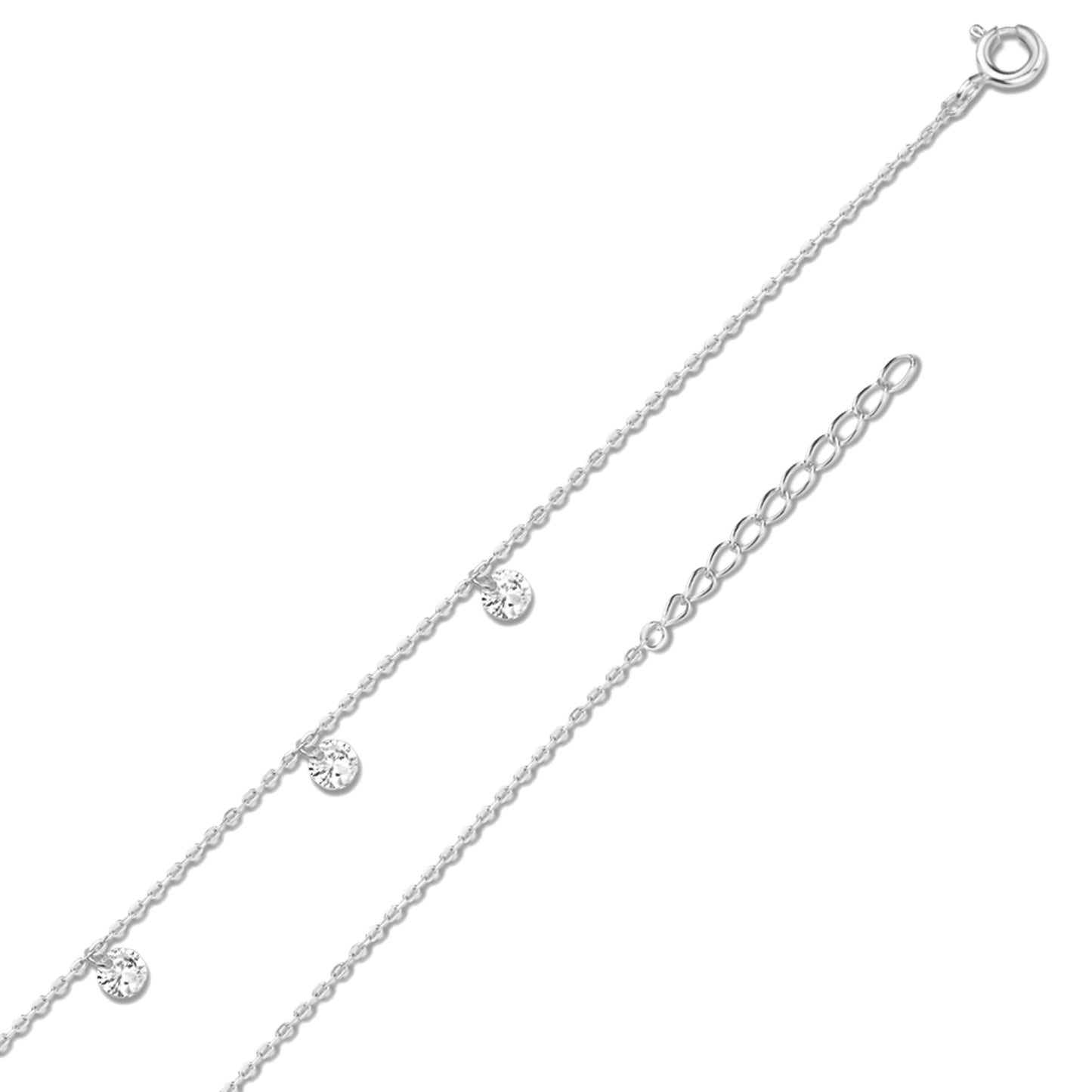Armband 3 Zirkonia, 16 cm + 3 cm, 925er Silber