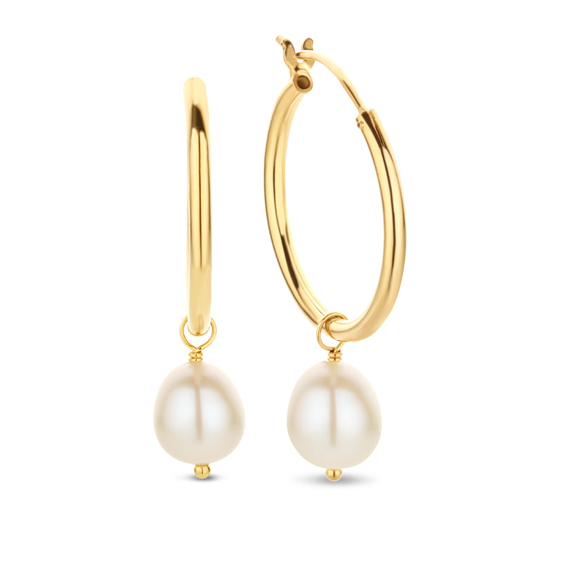 Creolen 25 mm Ø / 2 mm breite, mit Süßwasser Zuchtperlen, aus 925er Silber