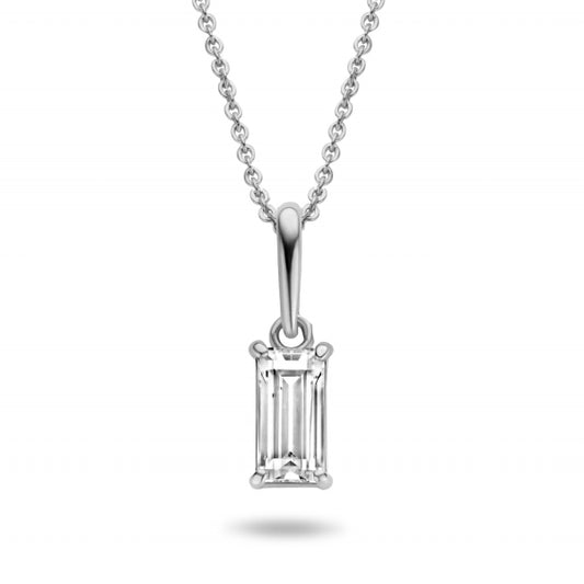 Set Collier mit Anhänger und Ohrstecker in Baguetteform aus 585er Weißgold