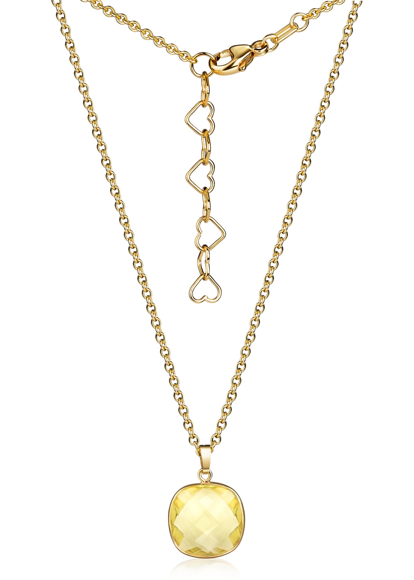 Collier mit Lemonquarz 13 mm x 13 mm, aus 925er Silber, 3 Milliemes vergoldet