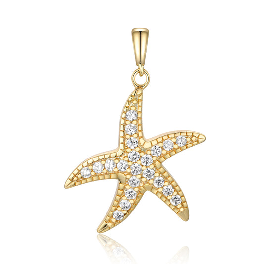 Anhänger Seestern mit 21 Zirkonia 925er Silber, vergoldet