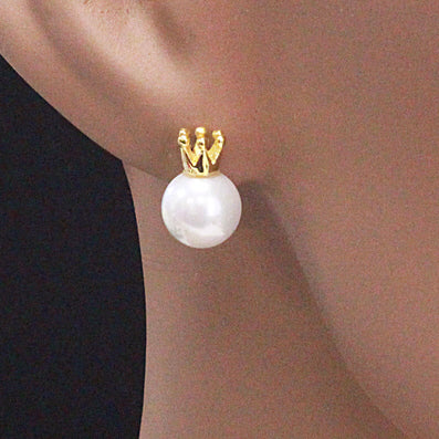 Ohrstecker Edelstahl vergoldet, Krone mit Perle weiß