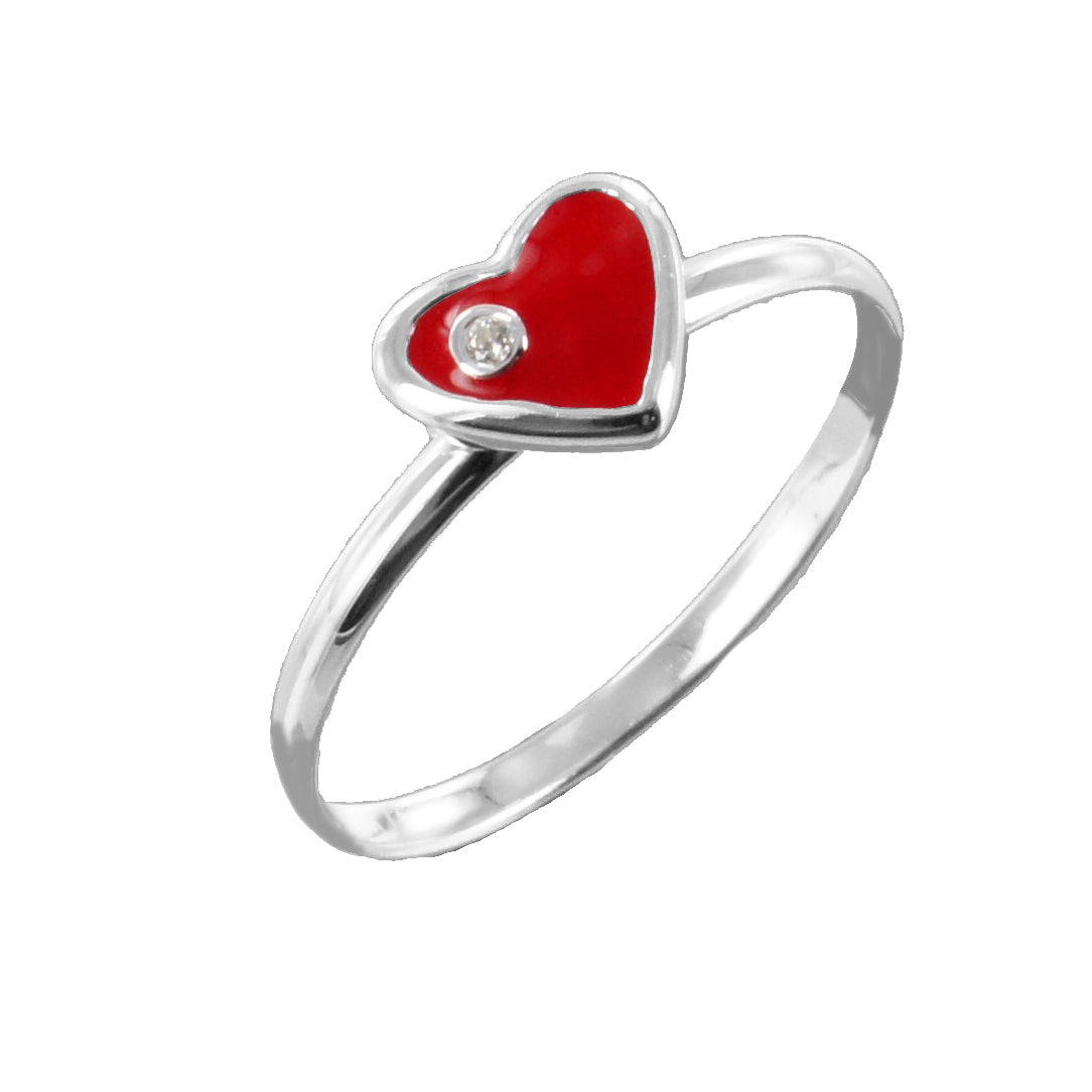 Kinder Ring mit Motiv Herz, in rot, mit Straßstein, aus 925er Silber
