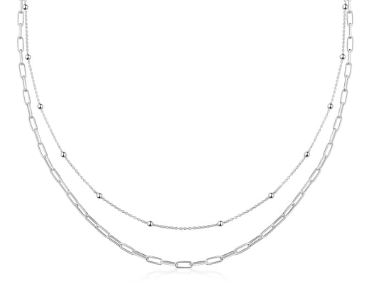 Collier, 2 reihig, 40 cm + 5 cm, aus 925er Silber, rhodiniert