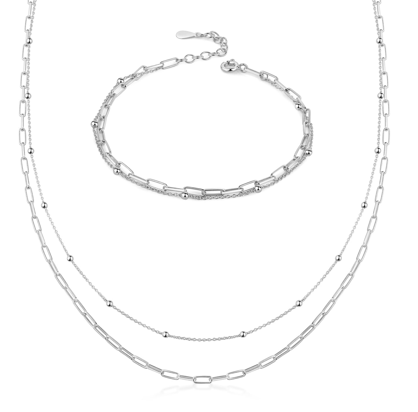 Collier, 2 reihig, 40 cm + 5 cm, aus 925er Silber, rhodiniert