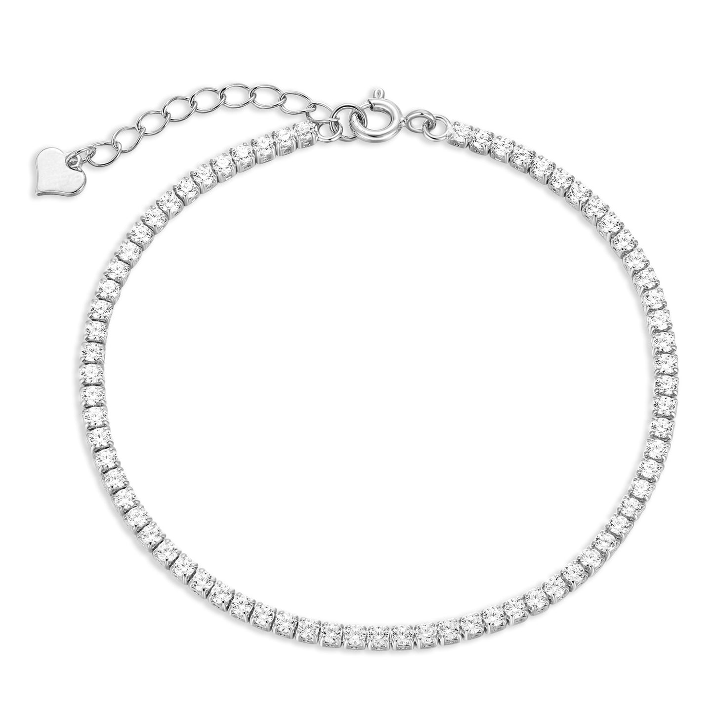 Tennisarmband mit Zirkonia, 2 mm breit, aus 925 Silber, rhodiniert