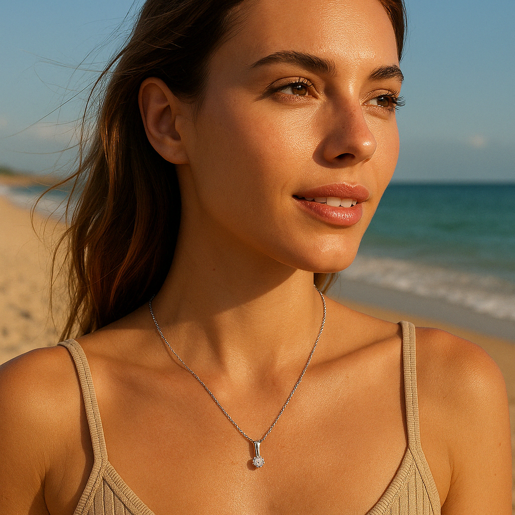 Collier mit Brillant 0.05 ct., aus 585er Weissgold