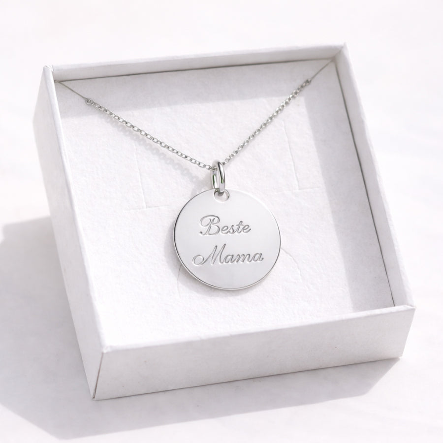 Halskette mit Gravurplatte 14mm "Beste Mama"