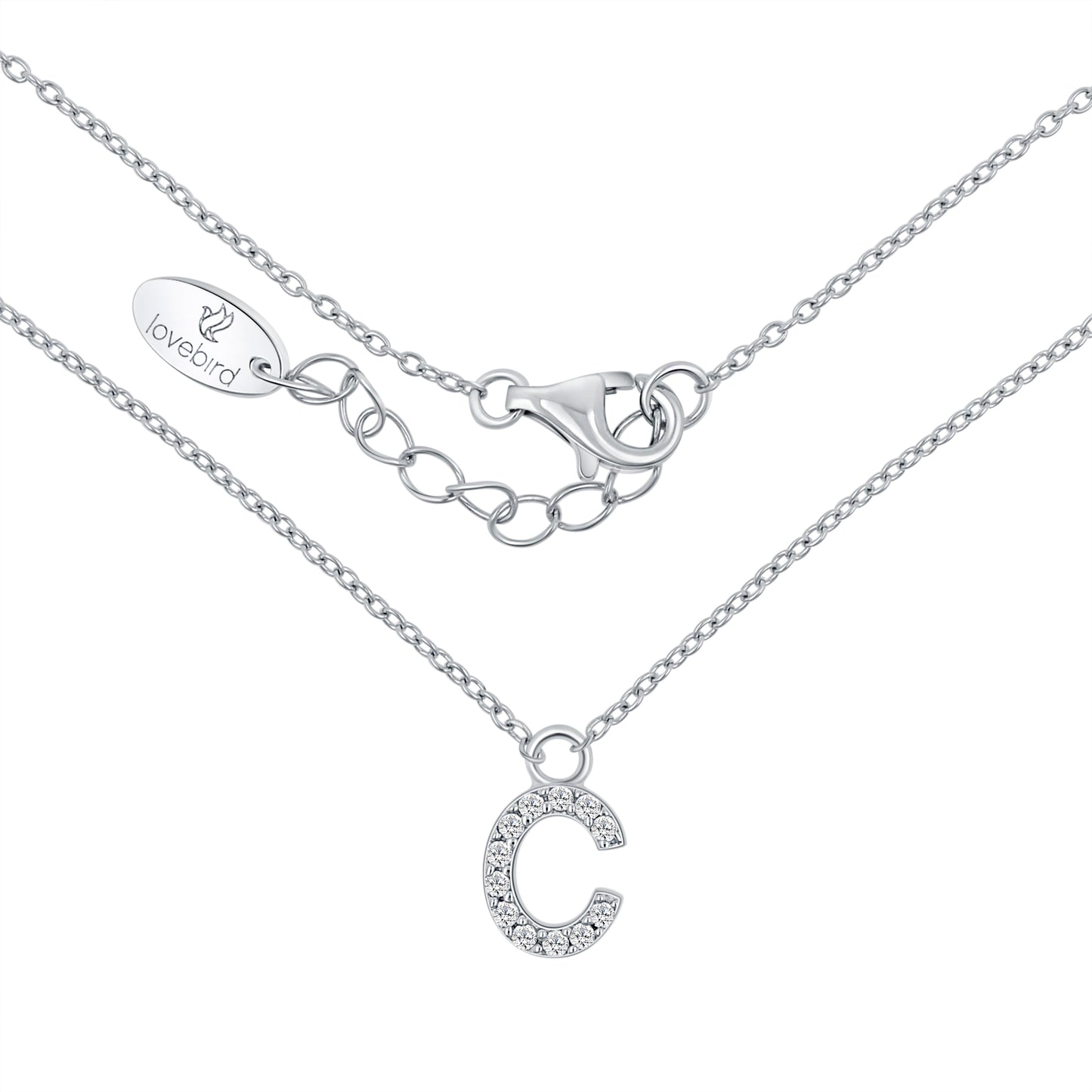 Collier mit Buchstabe, mit Zirkonia, aus 925er Silber