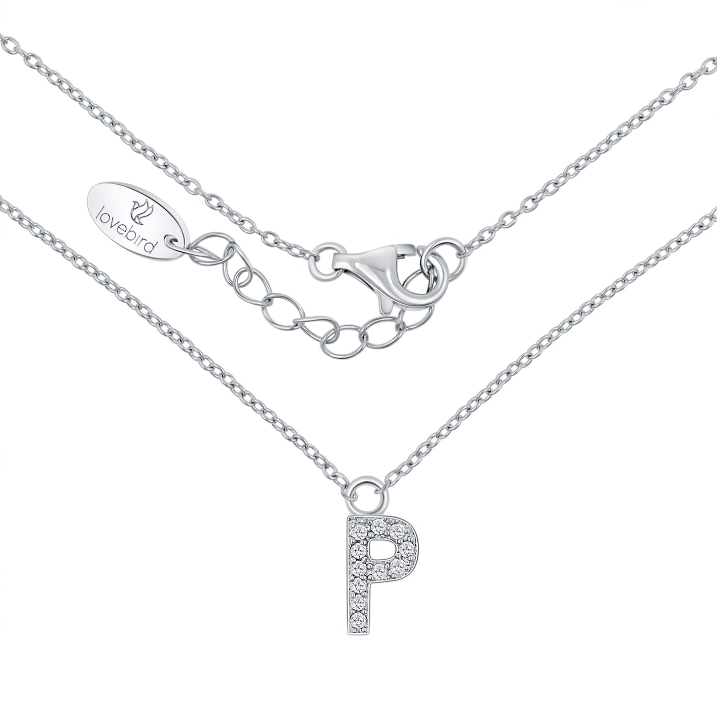 Collier mit Buchstabe, mit Zirkonia, aus 925er Silber