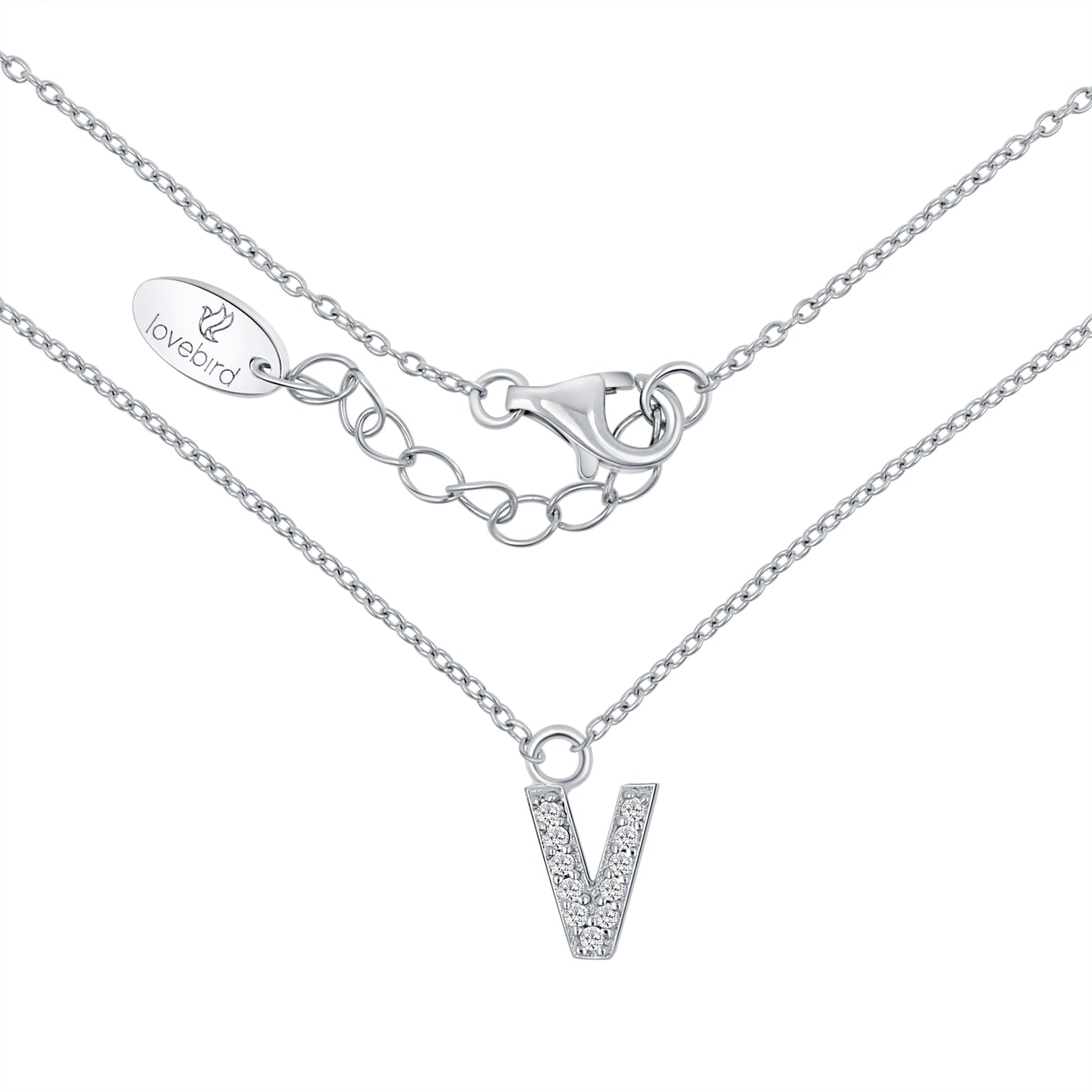 Collier mit Buchstabe, mit Zirkonia, aus 925er Silber