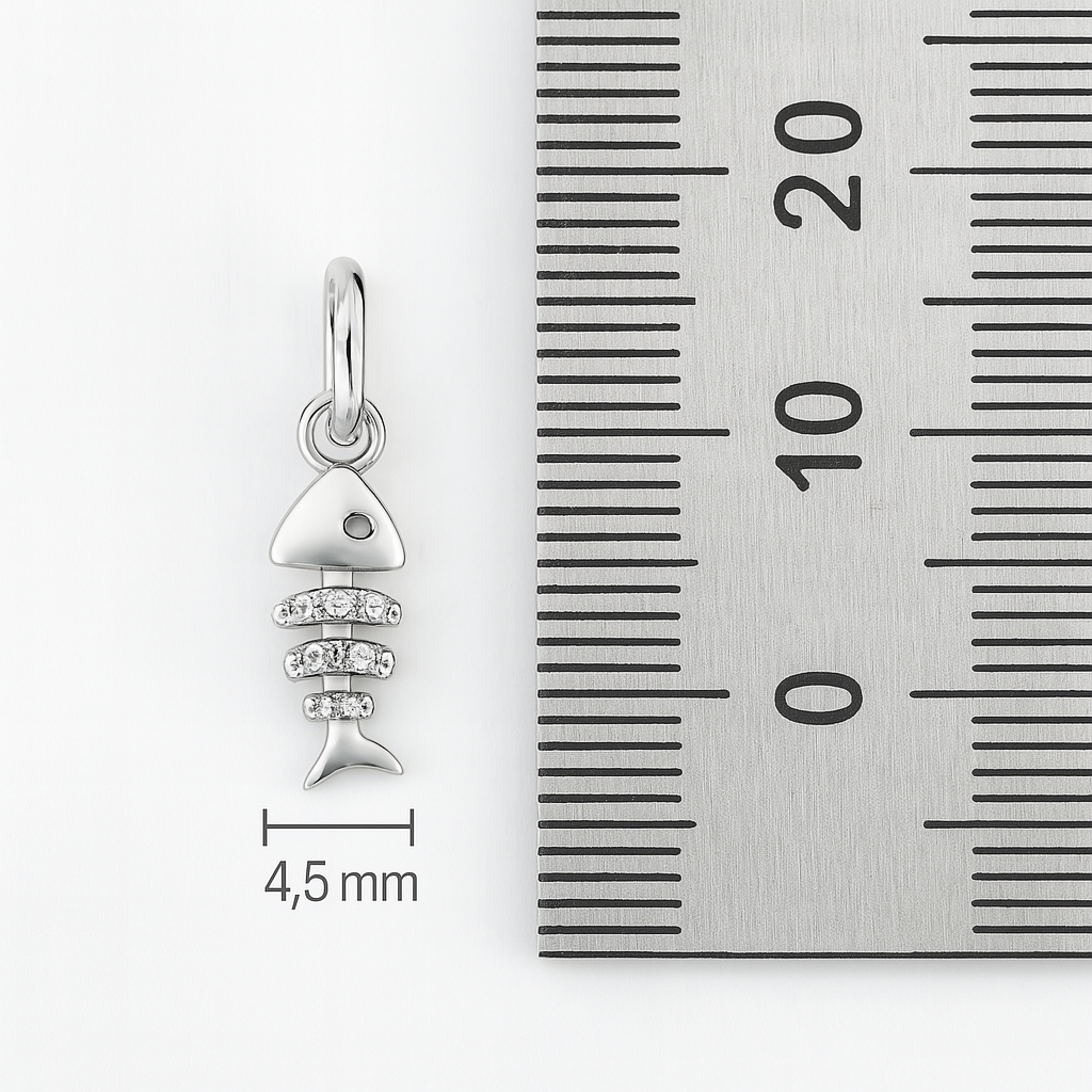Anhänger Fischgräte mit 8 Zirkonia aus 925er Silber, rhodiniert