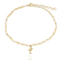 Fußkette aus Edelstahl vergoldet, Steine in weiß, mit Delfinanhänger