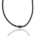 Collier aus Edelstahl mit Lavastein und Flechtkordel in schwarz