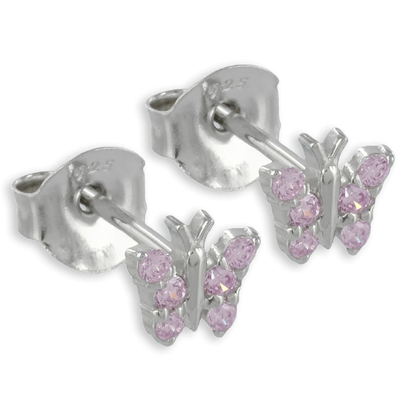 Ohrstecker Schmetterling mit 12 Zirkonia rosa Silber 925 – Gemero