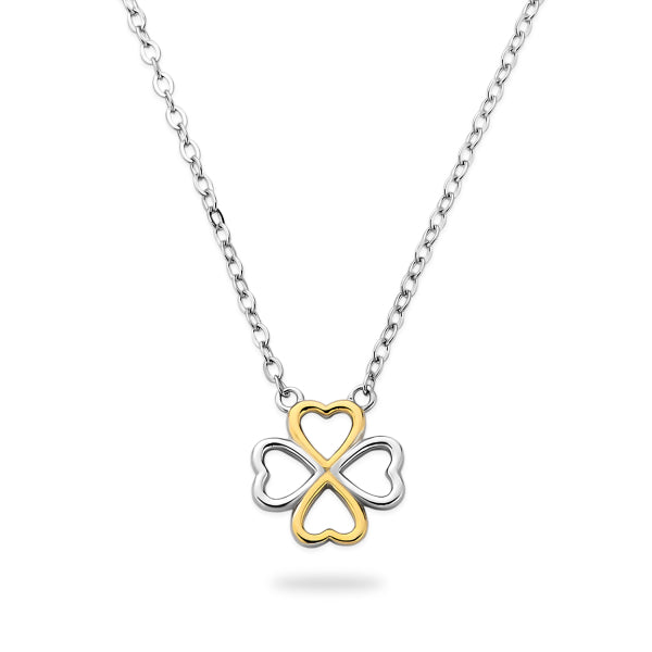 Collier mit Anhänger Klee, aus 925er Silber, rhodiniert,  Bicolor