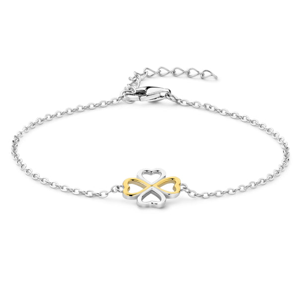 Armband Klee, aus 925er Silber, rhodiniert, Bicolor