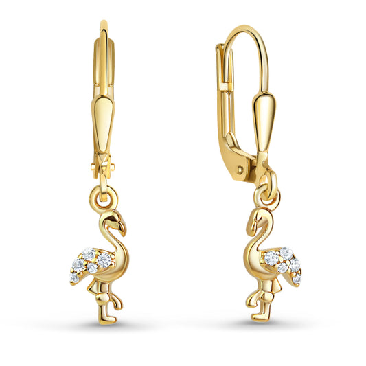 Ohrhänger Flamingo mit 10 Zirkonia, aus vergoldetem 925er Silber