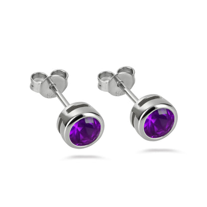 Ohrstecker Zirkonia  amethyst, aus 925er Silber, rhodiniert