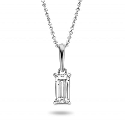 Set Collier mit Anhänger und Ohrstecker in Baguetteform aus 585er Weißgold