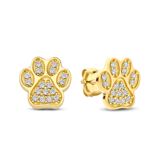 Ohrstecker Hundepfote mit 34 Zirkonia, aus 585er Gold