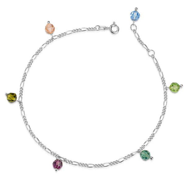 Fußkette mit 6 Swarovski aus 925er Silber oder 925er Silber vergoldet