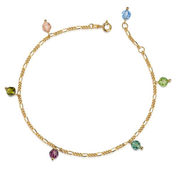 Fußkette mit 6 Swarovski aus 925er Silber oder 925er Silber vergoldet