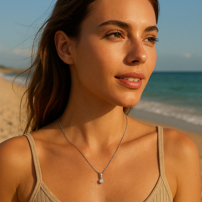 Collier mit Brillant 0.05 ct., aus 585er Weissgold