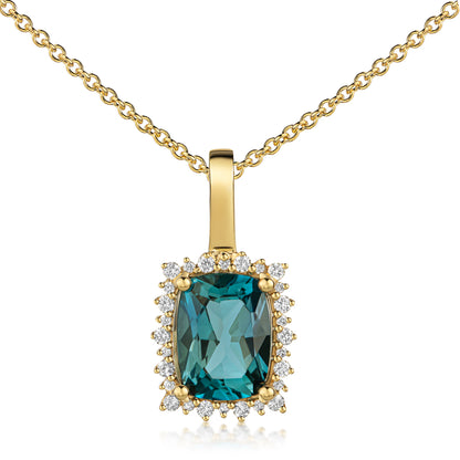 Anhänger, London Blue Topas & 28 Brillanten 0.10 ct., aus 585er Gold