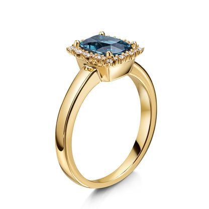 Damenring London Blue Topas & 28 Brillanten 0.10 ct. 585er Gold