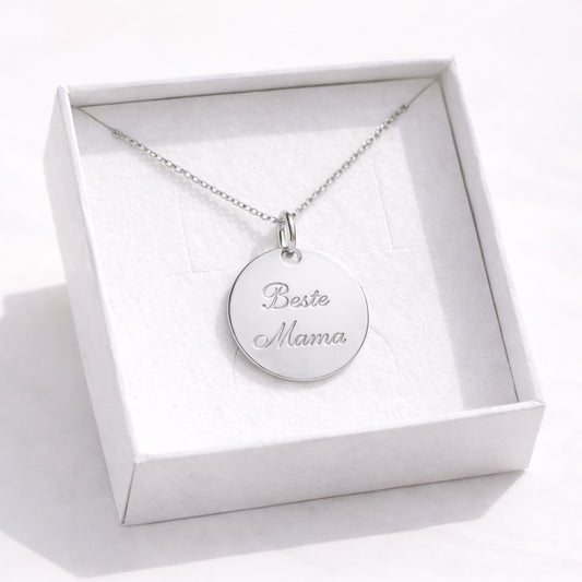 Halskette mit Gravurplatte 14mm "Beste Mama"